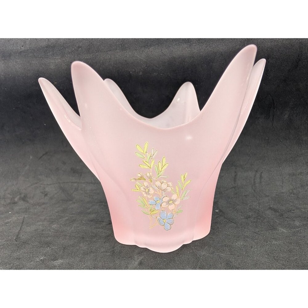 Viking Candle Holder Satin Pink Frosted Glass Handkerchief Flowers swung